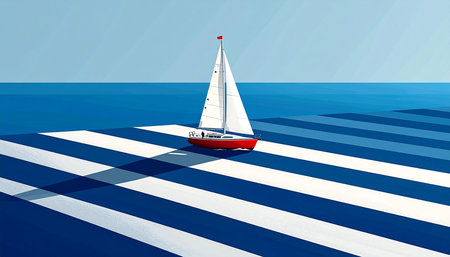 Sailing boat on the sea. 3D illustration. Vector.の素材
