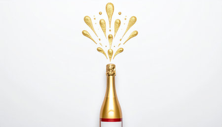 Champagne bottle with splash isolated on white background. Celebration concept.の素材
