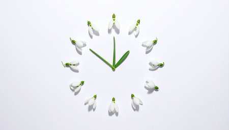 snowdrops on a white background in the form of a clockの素材