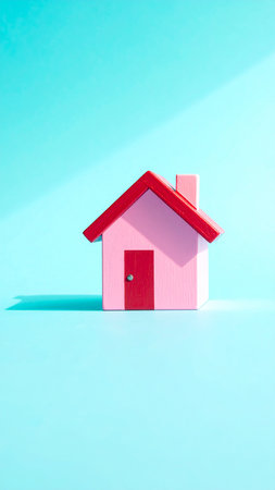 House model on a blue background. Minimalism style. Copy space.の素材