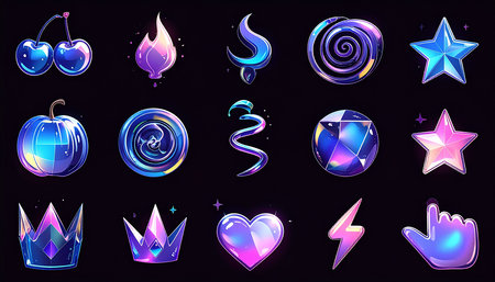 Set of magic icons. Vector illustration in neon style for your designの素材