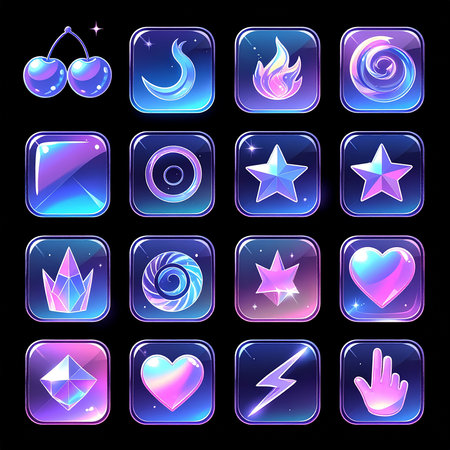 Glossy icons set. Vector illustration. Isolated on black background.の素材