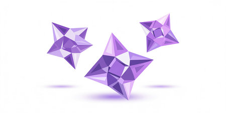 Purple polygonal star isolated on white background. Vector illustration.の素材