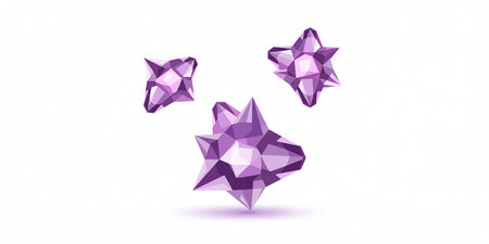 Purple diamonds on white background, 3d rendering. Computer digital drawing.の素材