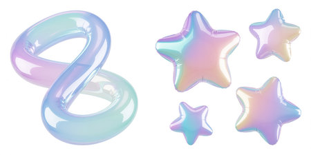 Blue and pink star shape balloon font. Isolated on white backgroundの素材