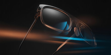 Sunglasses on a black background. 3d illustration. Lens flare.の素材