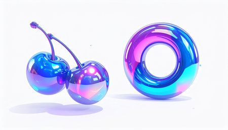 Cherry font. Letter O. 3D illustration. 3D rendering.の素材