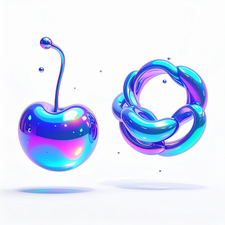 Fluid 3d illustration of sweet cherry isolated on white backgroundの素材