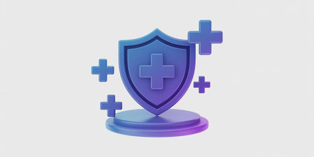 Medical shield with cross, 3d rendering. Computer digital drawing.の素材