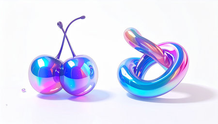 Cherry and ring on a white background. 3D rendering.の素材