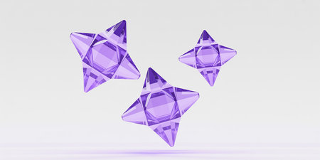 Purple star on white background, 3d render, computer generated imagesの素材