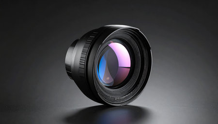 Camera lens on black background. 3D illustration. Shallow DOF.の素材