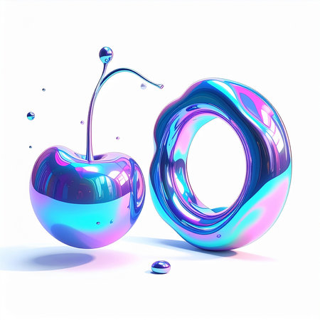 3d render of cherry and water drops isolated on white background.の素材