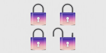 Padlock on the wall 3D illustration of metallic sculpture over a white background with mild textureの素材