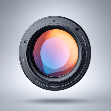 Camera lens isolated on a white background. 3d render illustration.の素材