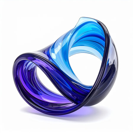 Abstract blue glass ring on a white background. 3d rendering.の素材
