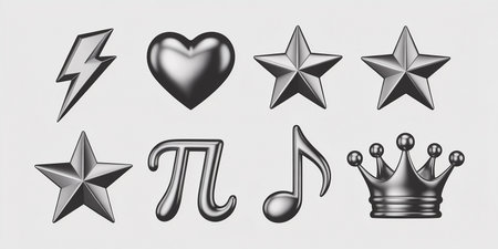 A set of black and silver icons on a white background. Vector illustration.の素材