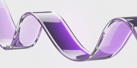 Purple glass waves on white background. Abstract 3d rendering illustration.の素材
