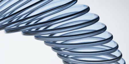 Abstract 3d rendering of a bunch of metal spirals on a white backgroundの素材