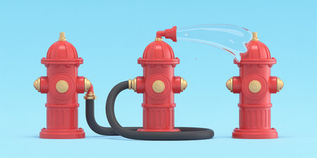 Fire Hydrant 3d render on blue background with clipping path.の素材