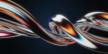 3d rendering of abstract wavy shape in dark space. Futuristic background design.の素材