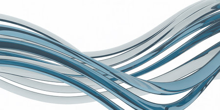 abstract 3d rendering of blue wavy lines on white backgroundの素材