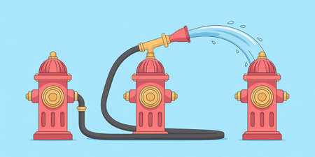 Fire hydrant on blue background. Vector illustration in flat style.の素材