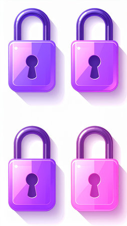 Set of purple padlock icons on white background. Vector illustration.の素材