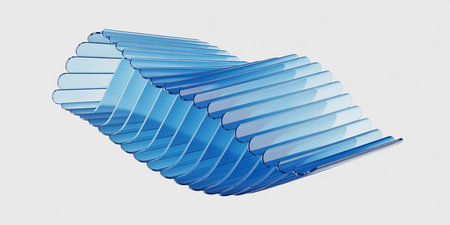 3d render of blue corrugated sheets isolated on white backgroundの素材