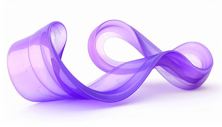 Purple ribbon on a white background. 3d render illustration.の素材