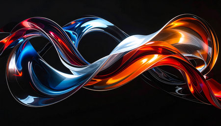 abstract colorful twisted lines on a black background. 3d renderingの素材