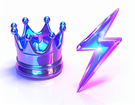 low poly power crown and lightning, 3d render, white backgroundの素材