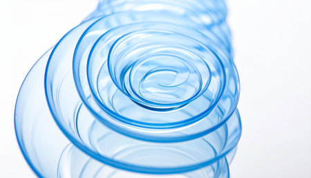 Close-up of a group of blue plastic cups on white backgroundの素材