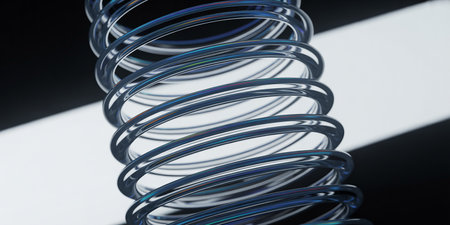 Close-up of metal springs on black background. Shallow depth of field.の素材