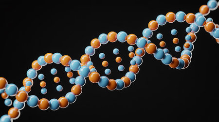 DNA molecule. 3d rendering abctract orange and blue colorの素材