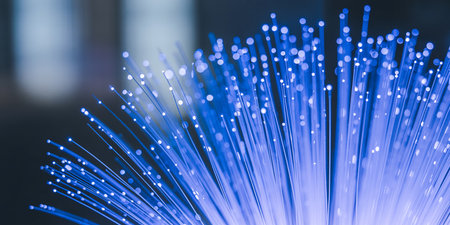 fiber optical network cable close up with bokeh light backgroundの素材