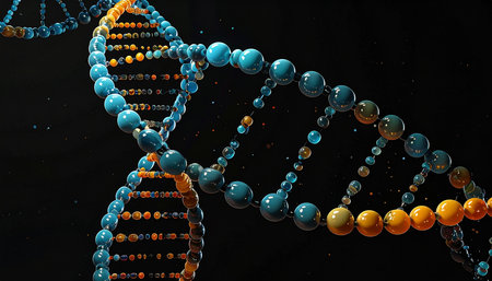 DNA molecule on black background, 3d render. Science and medical backgroundの素材