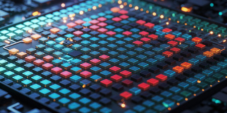 Electronic circuit board close up, 3d rendering. Computer digital drawing.の素材