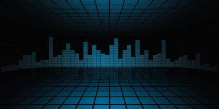 abstract blue background with grid and equalizer, 3d renderの素材