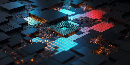 Circuit board. Technology background. 3d rendering abctractの素材