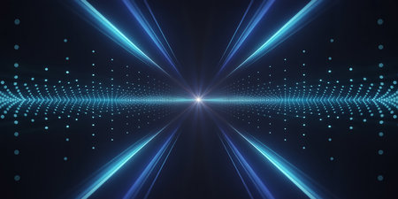 3d render of abstract digital background with glowing particles. Futuristic shape with glowing particles.の素材