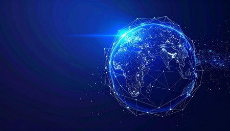 Global network connection concept. Wireframe Earth planet with polygonal mesh. Vector illustration.の素材