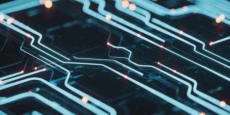 Circuit board background. 3d rendering, 3d illustration.の素材