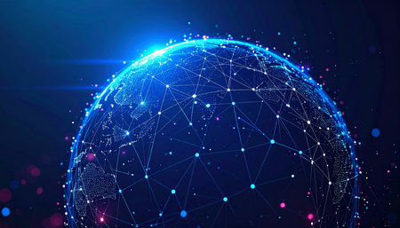 Global network connection and technology concept. Abstract blue background. Vector illustrationの素材