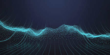 Abstract digital wave with particles. Big data visualization. 3D renderingの素材