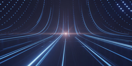 3d render, abstract technology background with glowing lines and waves, computer generatedの素材