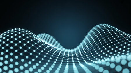 Data technology abstract futuristic illustration. Low poly shape with connecting dots and lines on dark background. 3D rendering. Big data visualization.の素材