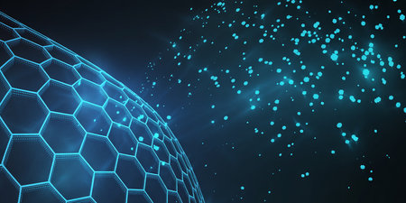 Technology background with hexagons and dots. Network concept. 3D illustrationの素材