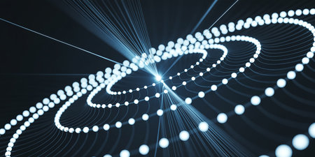 Futuristic technology wave with glowing lines and dots. 3d renderingの素材
