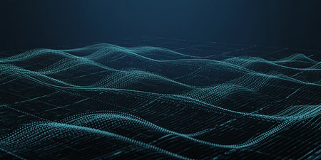 Abstract digital background. Big data visualization. Futuristic wave. 3D rendering.の素材